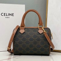 Lushentic Replica SMALL BOSTON BAG IN TRIOMPHE CANVAS AND CALFSKIN TAN DESIGNER HANDBAG