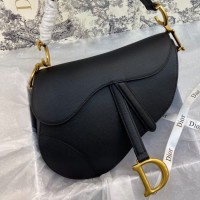 Lushentic Rep SADDLE BAG WITH STRAP Black Grained Calfskin Antique-Gold Hardwares