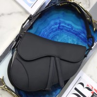Lushentic Rep SADDLE BAG WITH STRAP Black Ultramatte Calfskin Medium Size