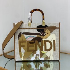 Lushentic Rep Sunshine Medium Bag FF White Glazed Fabric Shopper with Inlay Shopper Tote