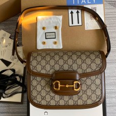 Lushentic Rep Horsebit 1955 Shoulder Bag Beige/Ebony GG Supreme Canvas with Brown Leather Trim