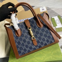 Lushentic Rep Jackie 1961 Medium Monogram Tote Bag GG Jacquard Denim