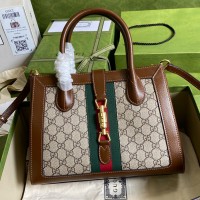 Lushentic Rep Jackie 1961 Tote Bag Medium Beige Ebony GG Supreme Canvas Brown Trim