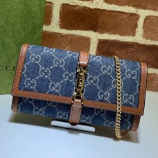 Lushentic Rep Jackie 1961 Chain Wallet Dark Blue Ivory Organic GG Jacquard Denim