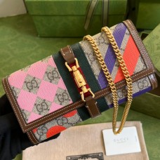 Lushentic Rep Jackie 1961 Chain Wallet Beige Ebony GG Supreme Canvas with Geometric Print