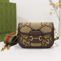 Lushentic Rep Horsebit 1955 Jumbo GG Mini Bag in Camel and Ebony
