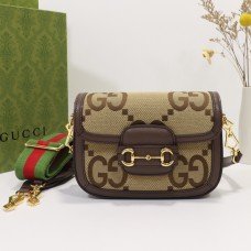 Lushentic Rep Horsebit 1955 Jumbo GG Mini Bag in Camel and Ebony