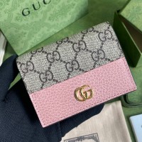 Lushentic Rep GG Marmont Card Case Wallet ‎658610 Beige Ebony Supreme Canvas with Color Leather Details