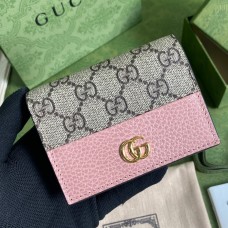 Lushentic Rep GG Marmont Card Case Wallet ‎658610 Beige Ebony Supreme Canvas with Color Leather Details