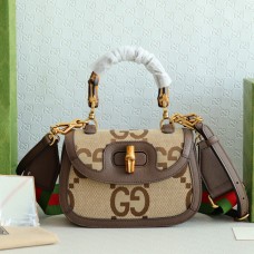 Lushentic Rep Bamboo 1947 Jumbo GG Small Top Handle Bag Tote Camel and Ebony Canvas