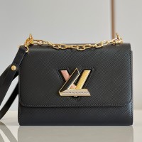 Lushentic Rep Twist MM M21031 Handbag Shoulder Bag Black Epi Leather Golden Hardwares Strass Enamel Lock