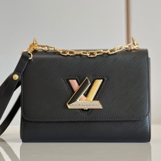 Lushentic Rep Twist MM M21031 Handbag Shoulder Bag Black Epi Leather Golden Hardwares Strass Enamel Lock
