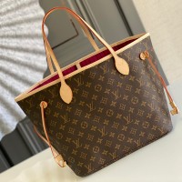 Lushentic Rep NEVERFULL MM Tote Bag Monogram Canvas Fuchsia/Pivoine Pink Interior