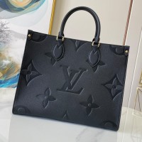 Lushentic Rep Onthego MM Tote Bag M45595 Black Embossed Monogram Empreinte Grained Cowhide Leather