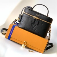 Lushentic Rep VANITY PM Handbag GIANT MONOGRAM CANVAS LEATHER LV BAG Black
