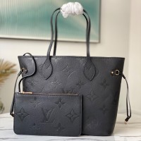 Lushentic Rep NEVERFULL MM TOTE BAG Black Embossed Monogram Empreinte Cowhide Leather M45685