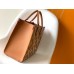 Lushentic Rep ONTHEGO MM TOTE BAG Arizona Brown/Crème Beige Embroidered Embossed Supple Grained Cowhide Leather Stitched Motif