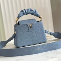 Lushentic Rep Capucines Mini Scrunchie Shoulder Handbag Blue Taurillon Leather