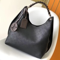 Lushentic Rep Black Carmel Handbag M52950 with Chocolate Color Twist Handle Mahina Perforated Calf Leather Hobo Bag