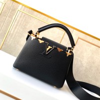 Lushentic Replica Capucines Mini Handbag M56669 Black Taurillon Leather