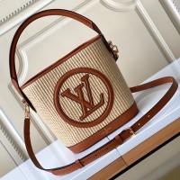 Lushentic Grade Rep PETIT BUCKET Bag Caramel Knitted Raffia