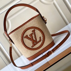 Lushentic Grade Rep PETIT BUCKET Bag Caramel Knitted Raffia