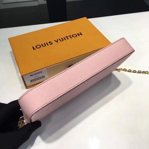 LOUIS VUITTON Louis Vuitton Monogram Implant Pochette Felicie M67856 Chain  Wallet Bag Pink G Hardware Gold Rose Ballerine Women's