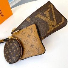 1:1 Top Grade Rep TRIO POUCH Monogram Canvas Gold-tone LV Circle Zips Wallet Bag