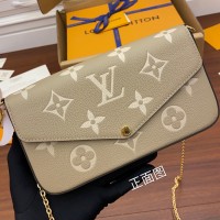 Lushentic Rep FÉLICIE POCHETTE LV Monogram Empreinte Chain Shoulder Clutch Bag Tourterelle Gray/Cream Black/Beige