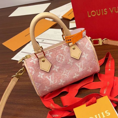 Louis Vuitton nano Speedy Monogram jacquard denim pink