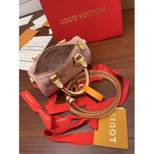 LOUIS VUITTON Monogram Jacquard Denim Nano Speedy Bandouliere Pink