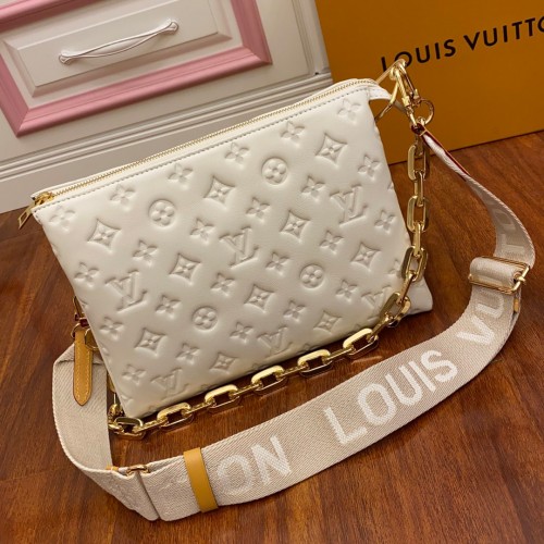 Louis Vuitton Cream Puffy Monogram Lambskin Coussin PM Handbag