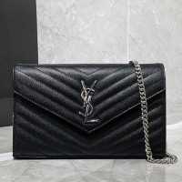 Lushentic Quality CASSANDRE MATELASSÉ CHAIN WALLET IN GRAIN DE POUDRE EMBOSSED LEATHER REPLICA BAG SILVER-TONED HARDWARE