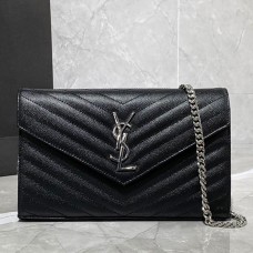 Lushentic Quality CASSANDRE MATELASSÉ CHAIN WALLET IN GRAIN DE POUDRE EMBOSSED LEATHER REPLICA BAG SILVER-TONED HARDWARE