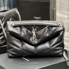 Lushentic Replica LOULOU PUFFER SMALL CHAIN FLAP BAG SILVER TONED METAL HARDWARE IN QUILTED LAMBSKIN