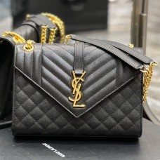 Lushentic Rep ENVELOPE MEDIUM CHAIN BAG BLACK/WHITE/CARAMEL/APRICOT IN SUPPLE MATELASSÉ LEATHER FLAP SHOULDER BAG