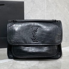Lushentic Replica NIKI MEDIUM CHAIN BAG IN CROCODILE-EMBOSSED LEATHER Black Hardwares