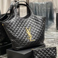 Lushentic Rep ICARE MAXI SHOPPING BAG IN Y-QUILTED LAMBSKIN Leather Large Tote Black with Zipped Pouch
