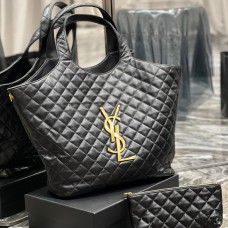Lushentic Rep ICARE MAXI SHOPPING BAG IN Y-QUILTED LAMBSKIN Leather Large Tote Black with Zipped Pouch