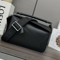 Lushentic Rep Small Puzzle Bag in Satin Calfskin Black with Wide Shoulder Strap