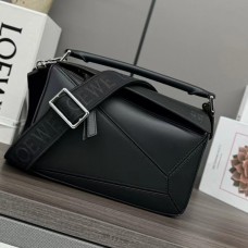 Lushentic Rep Small Puzzle Bag in Satin Calfskin Black with Wide Shoulder Strap