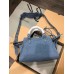 Lushentic Rep Women's NEO Cagole XS Handbag Denim Blue Washed Frayed Demin Aged-Silver Hardware with Rhinestones