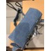 Lushentic Rep Women's NEO Cagole XS Handbag Denim Blue Washed Frayed Demin Aged-Silver Hardware with Rhinestones