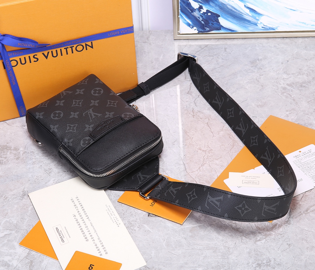 Louis Vuitton Unisex Outdoor Sling Bag Taigarama Noir Black Coated Canvas  Cowhide Leather - LULUX